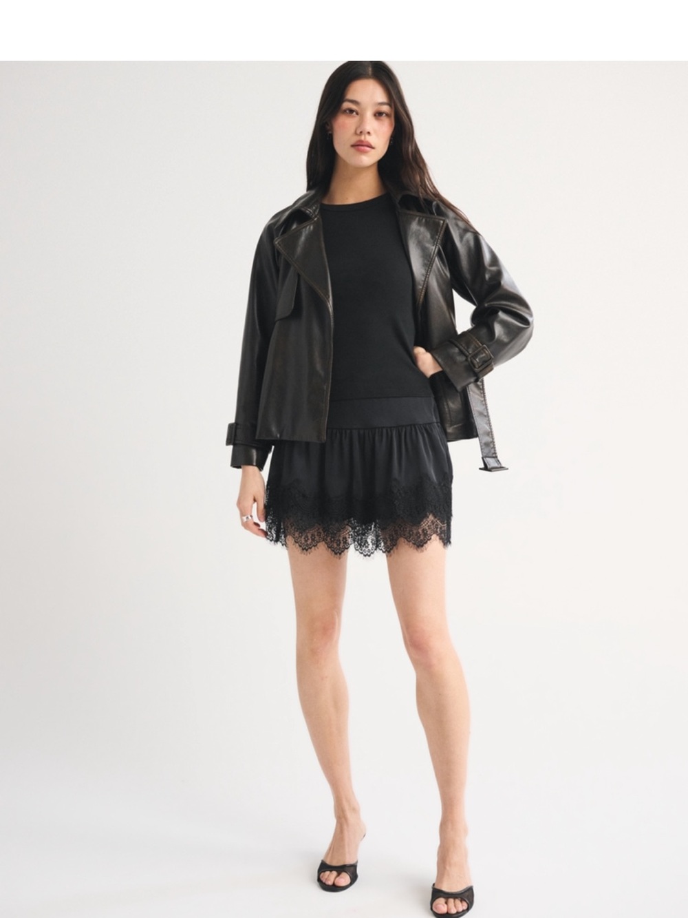 Abercrombie & Fitch satin Black Lace-Trim mini Skirt small